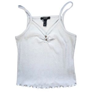 Forever 21 Shirt Women’s Sz Medium Ribbed Blue Gray Tank Top V-Neck Lettuce Trim
